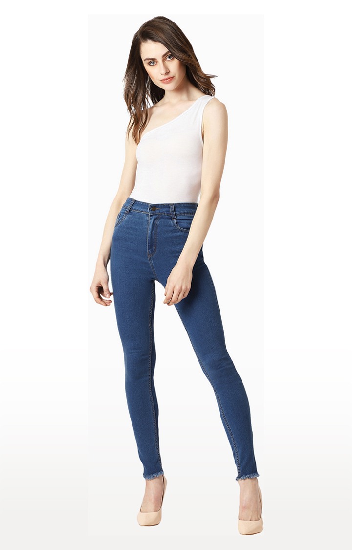 Women's Blue Solid Skinny Jeans