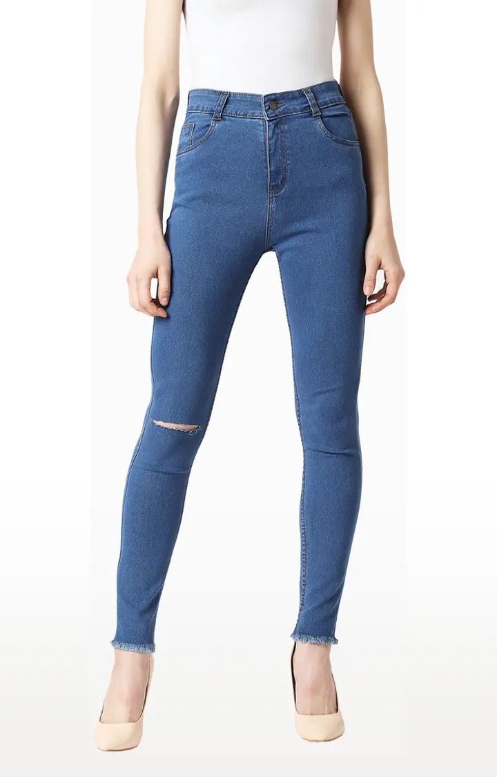 Women's Blue Denim Ripped Ripped Jeans