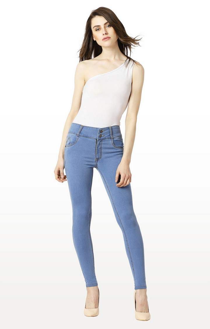 Women's Blue Solid Skinny Jeans