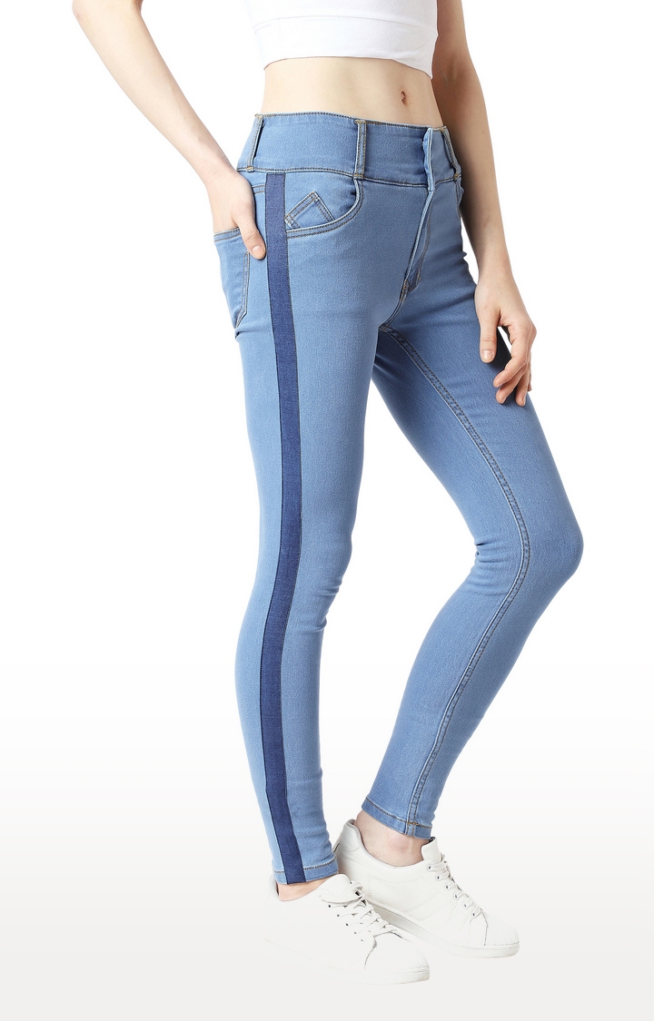 MISS CHASE | Women's Blue Solid Skinny Jeans 2