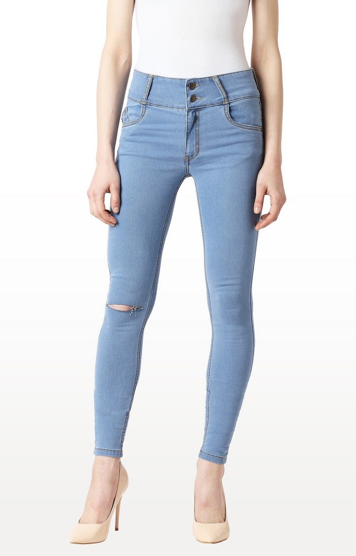 MISS CHASE | Women's Blue Ripped Ripped Jeans 0