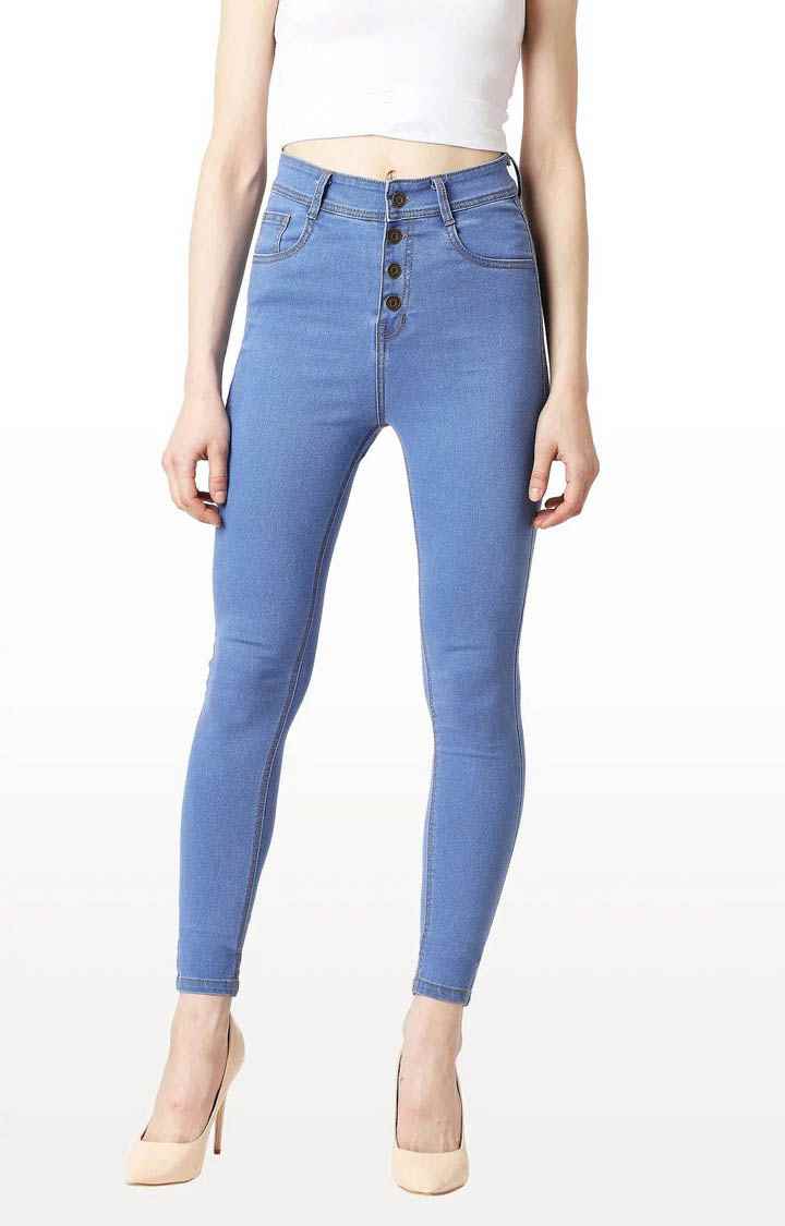 MISS CHASE | Women's Blue Solid Skinny Jeans