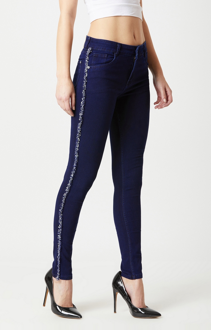 MISS CHASE | Women's Blue Solid Skinny Jeans 0