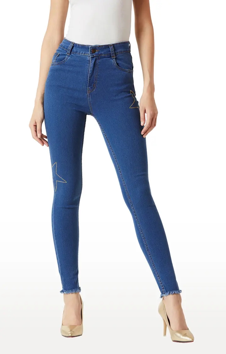 Women's Blue Denim Skinny Solid Jeans