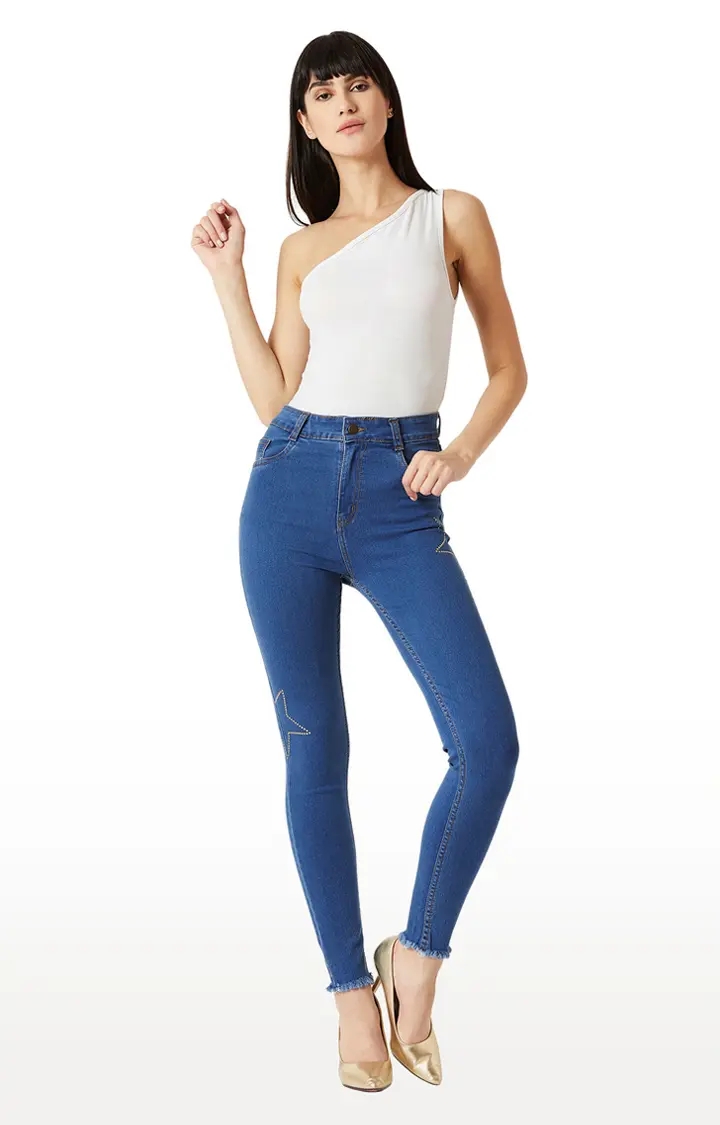 MISS CHASE | Women's Blue Solid Skinny Jeans 1