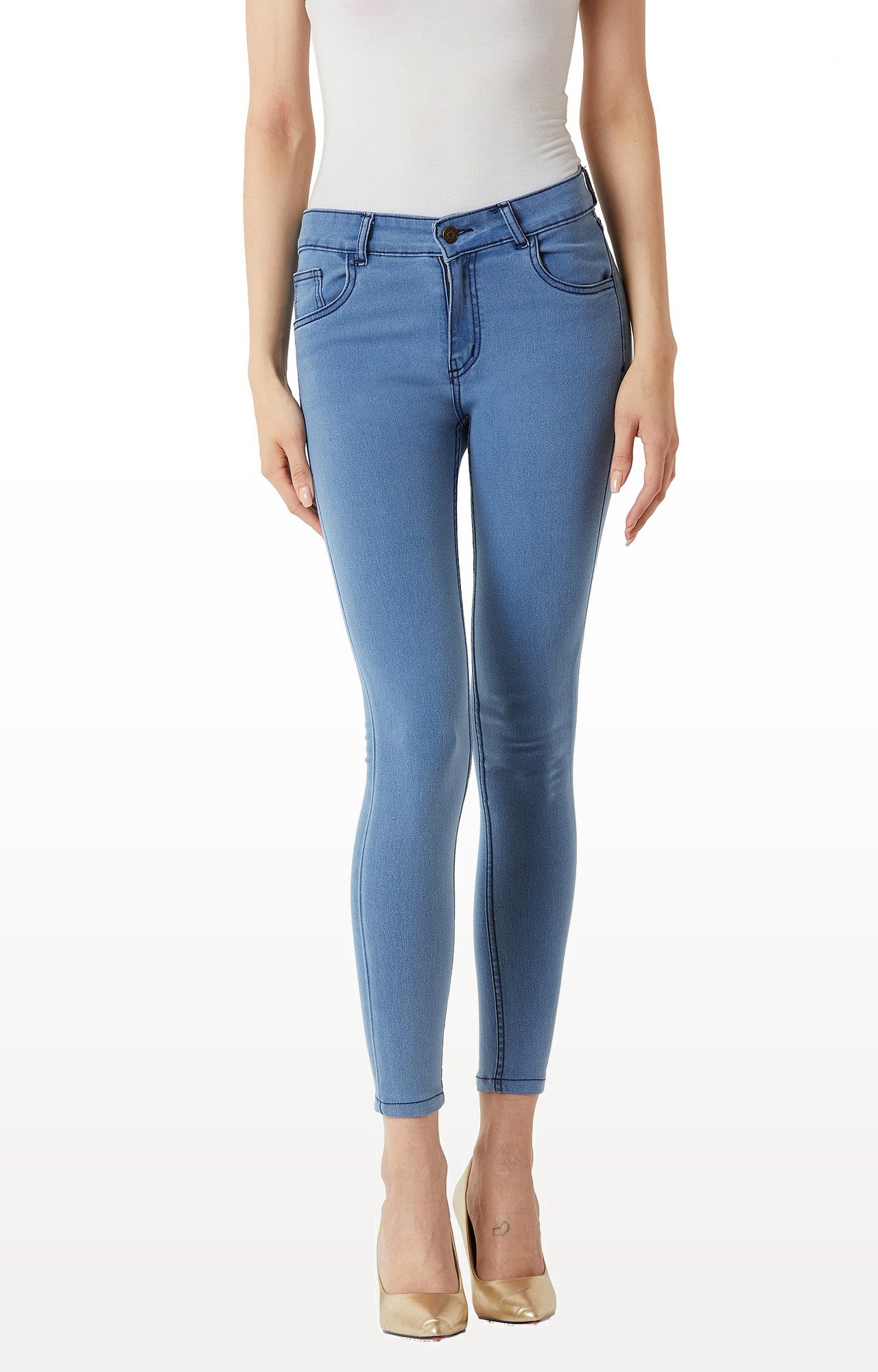 MISS CHASE | Women's Blue Solid Skinny Jeans