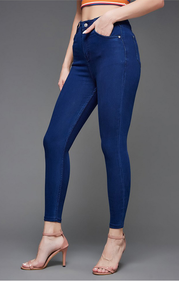 Women's Blue Solid Skinny Jeans