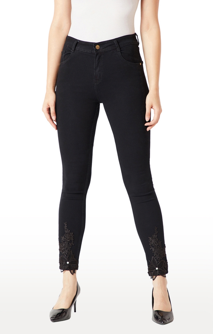 MISS CHASE | Women's Black Embroidered Skinny Jeans