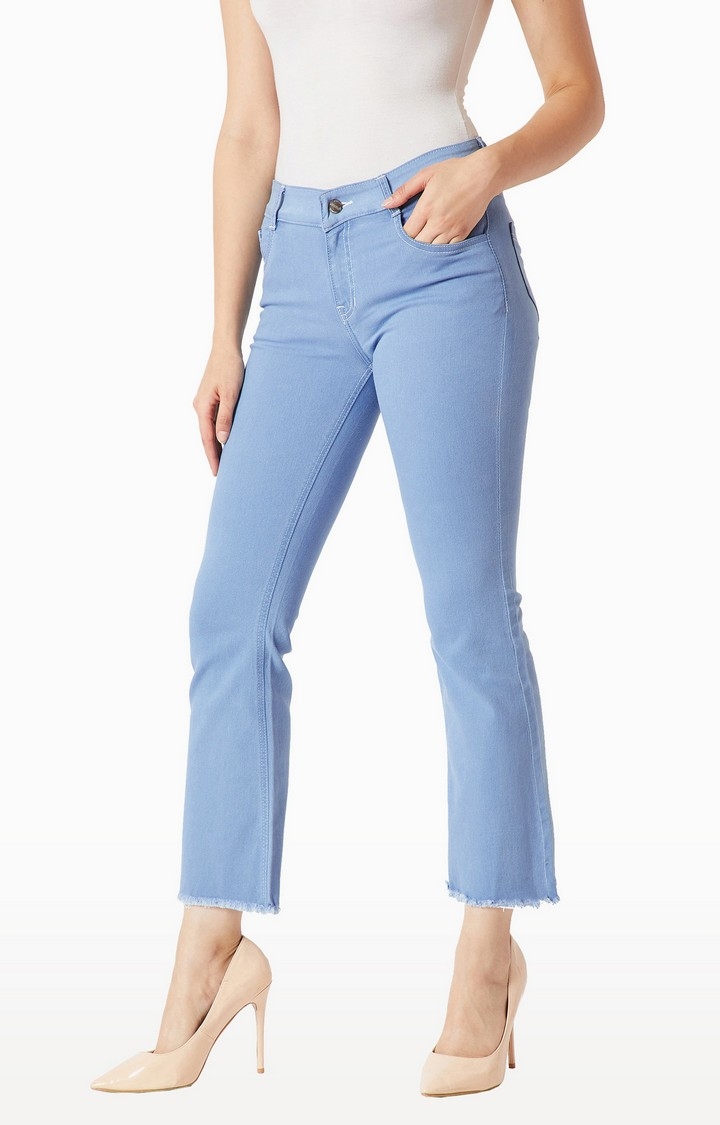 Women's Blue Solid Flared Jeans