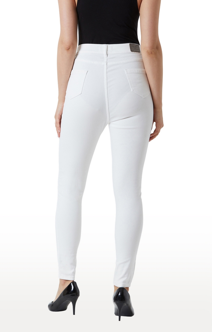 MISS CHASE | Women's White Solid Skinny Jeans 3