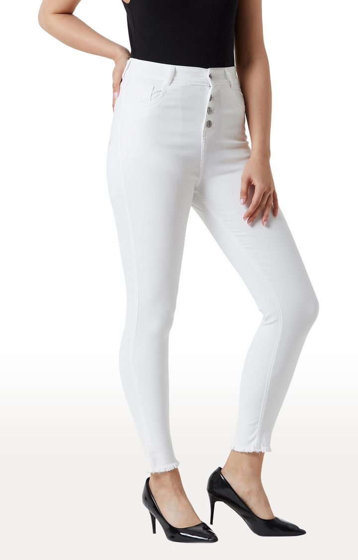 MISS CHASE | Women's White Solid Skinny Jeans 2
