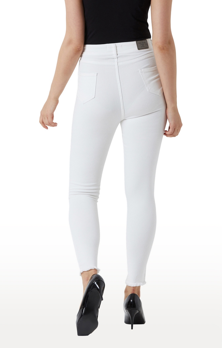 MISS CHASE | Women's White Solid Skinny Jeans 3