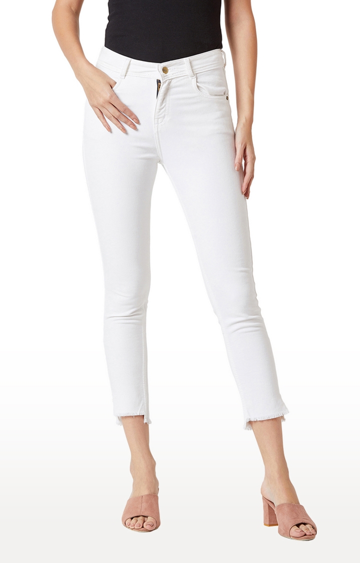 MISS CHASE | Women's White Solid Capris