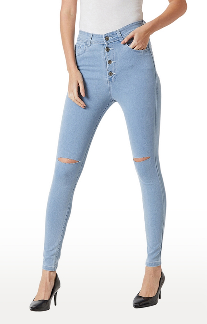 MISS CHASE | Women's Blue Ripped Ripped Jeans 0