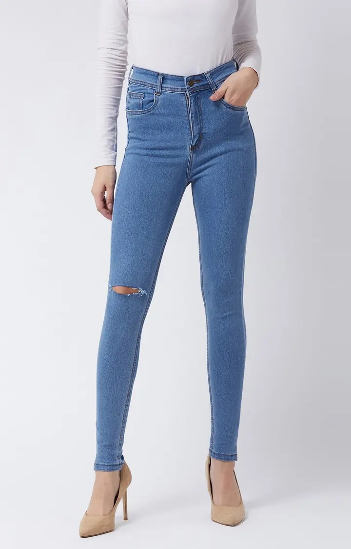 MISS CHASE | Women's Blue Ripped Ripped Jeans