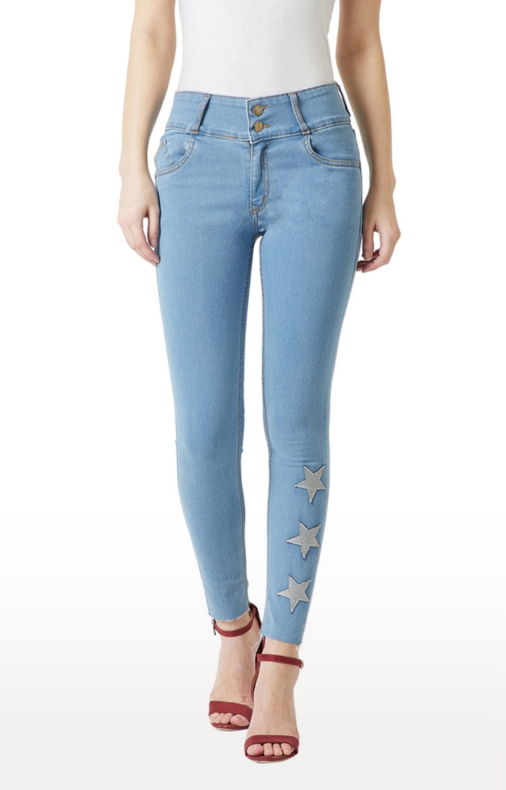 Women's Blue Printed Skinny Jeans
