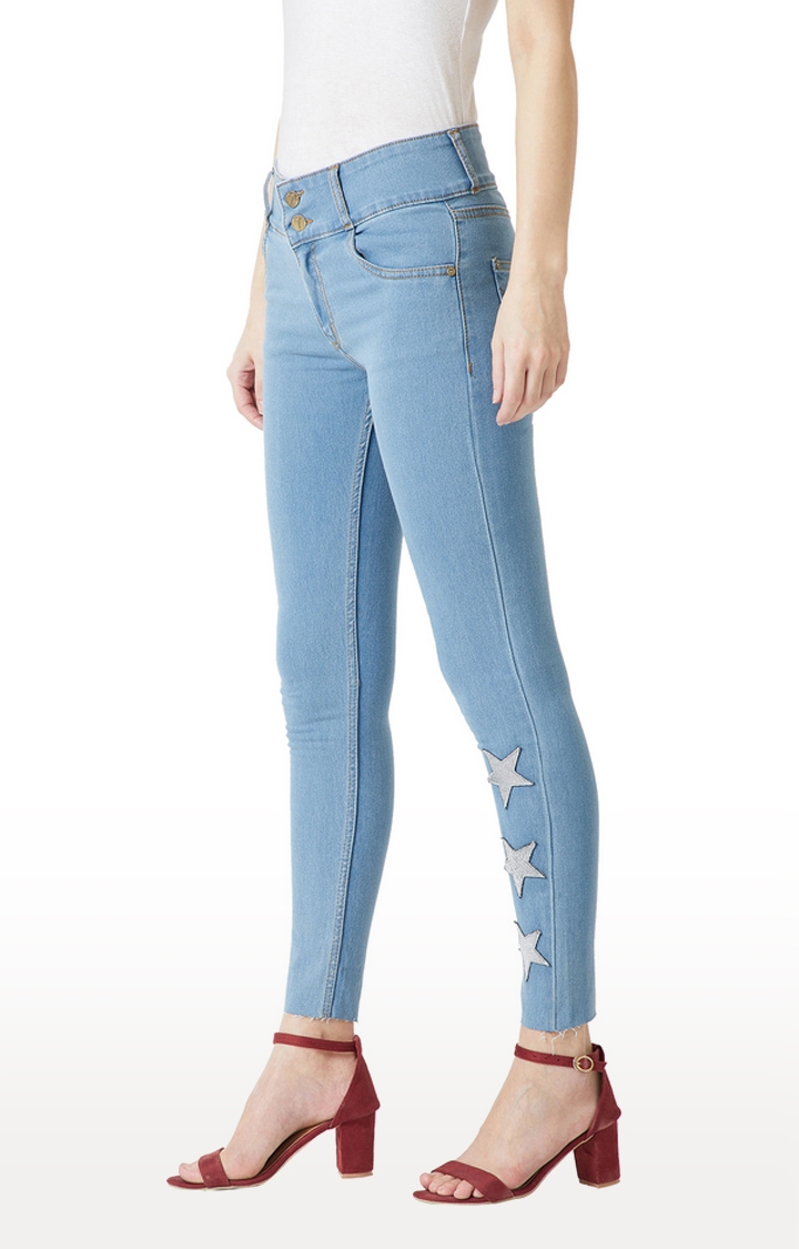 Women's Blue Printed Skinny Jeans