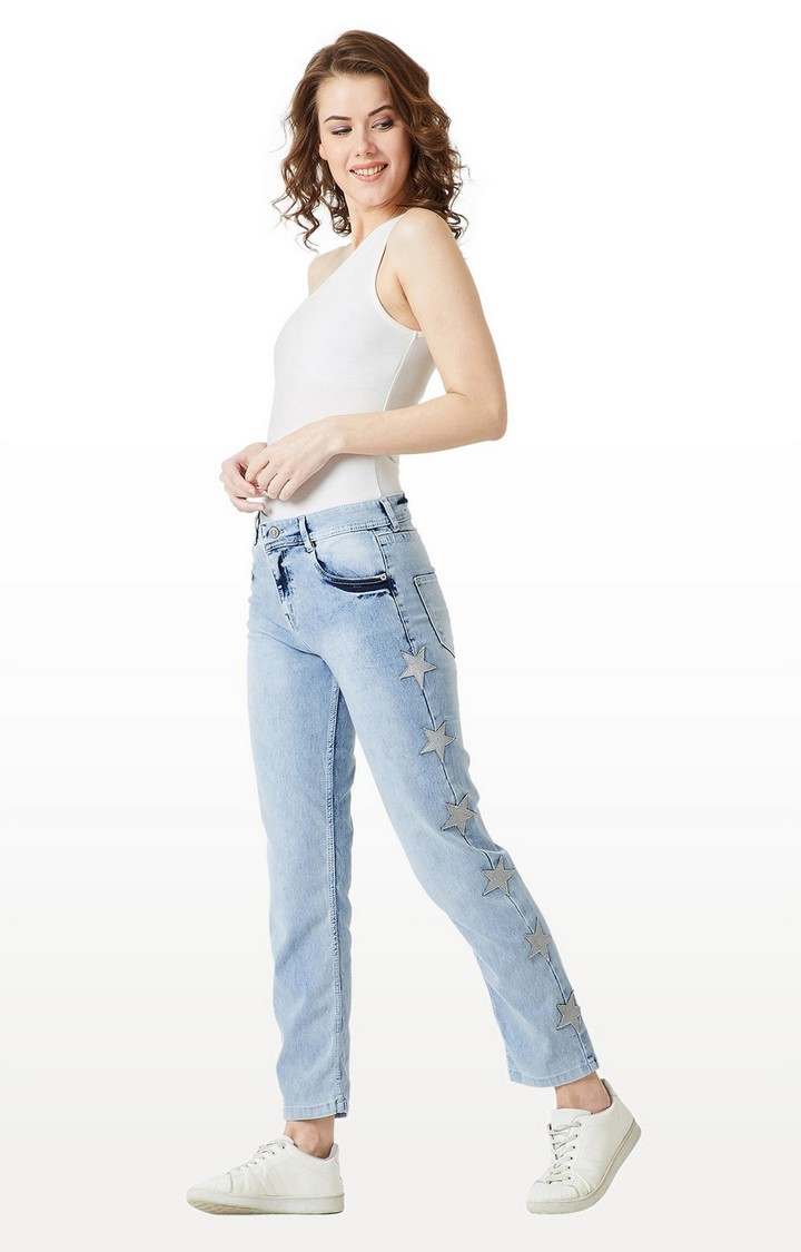 Women's Blue Solid Straight Jeans