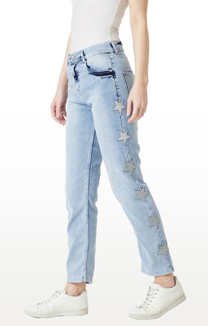 Women's Blue Solid Straight Jeans