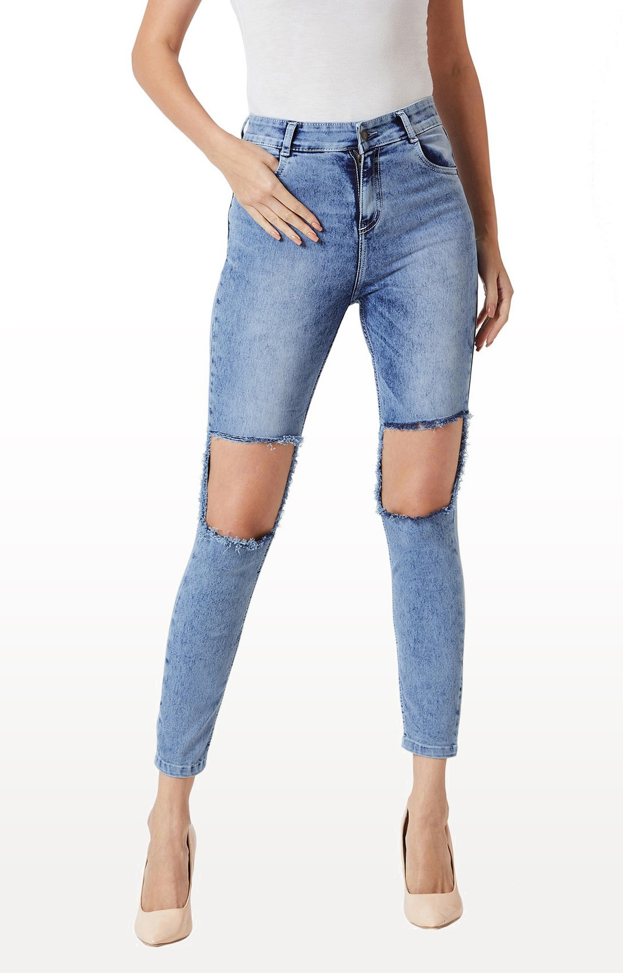 MISS CHASE | Women's Blue Ripped Ripped Jeans