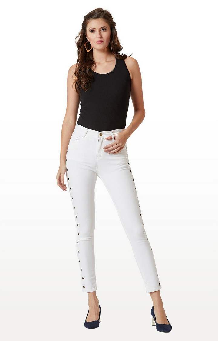 Women's White Solid Skinny Jeans