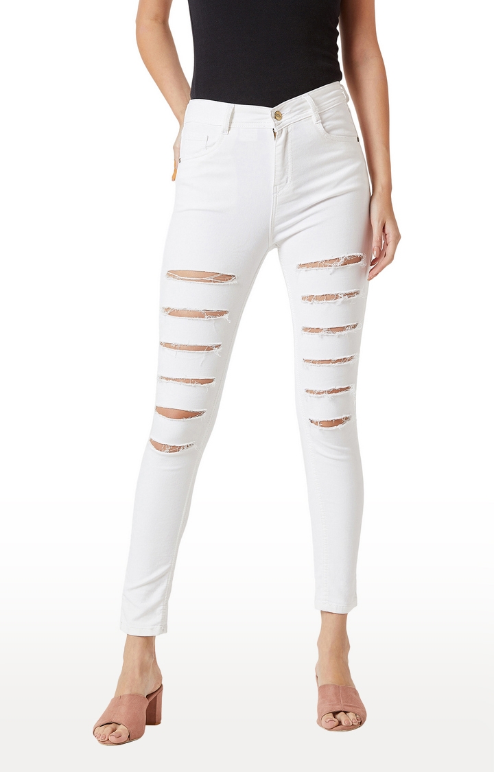 MISS CHASE | Women's White Ripped Ripped Jeans