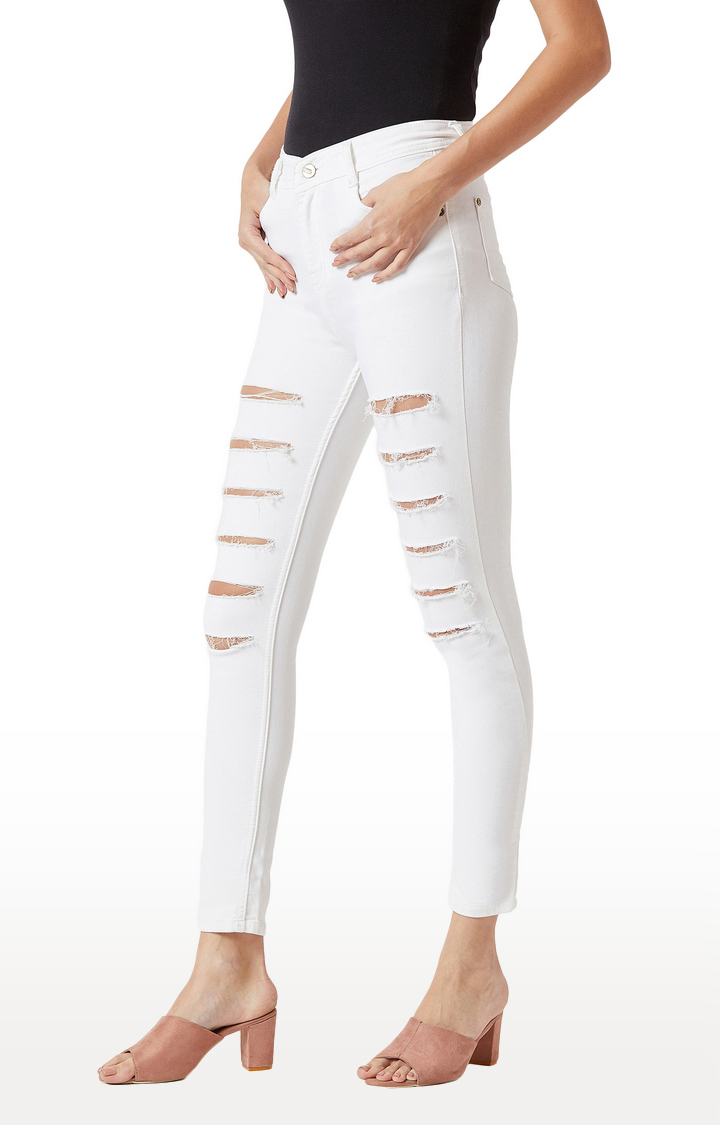 Women's White Ripped Ripped Jeans