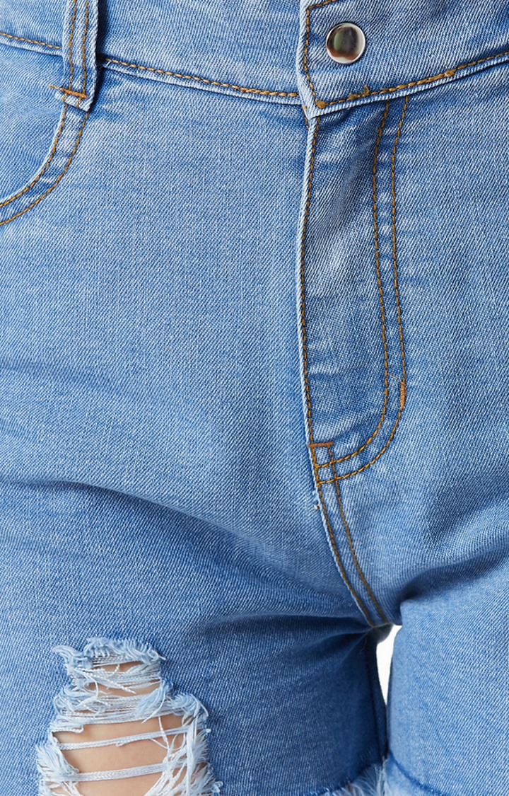 Women's Blue Ripped Shorts