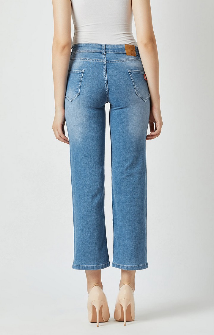 Women's Blue Solid Straight Jeans