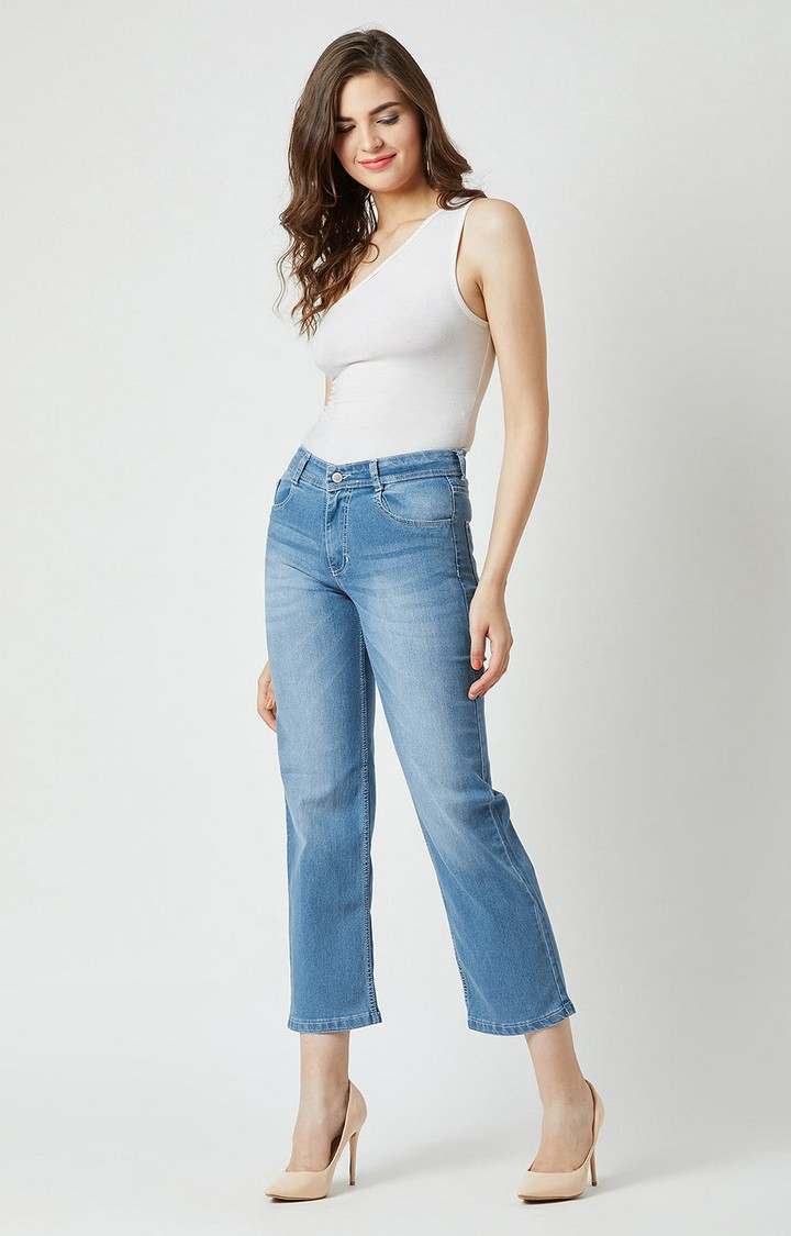 Women's Blue Solid Straight Jeans