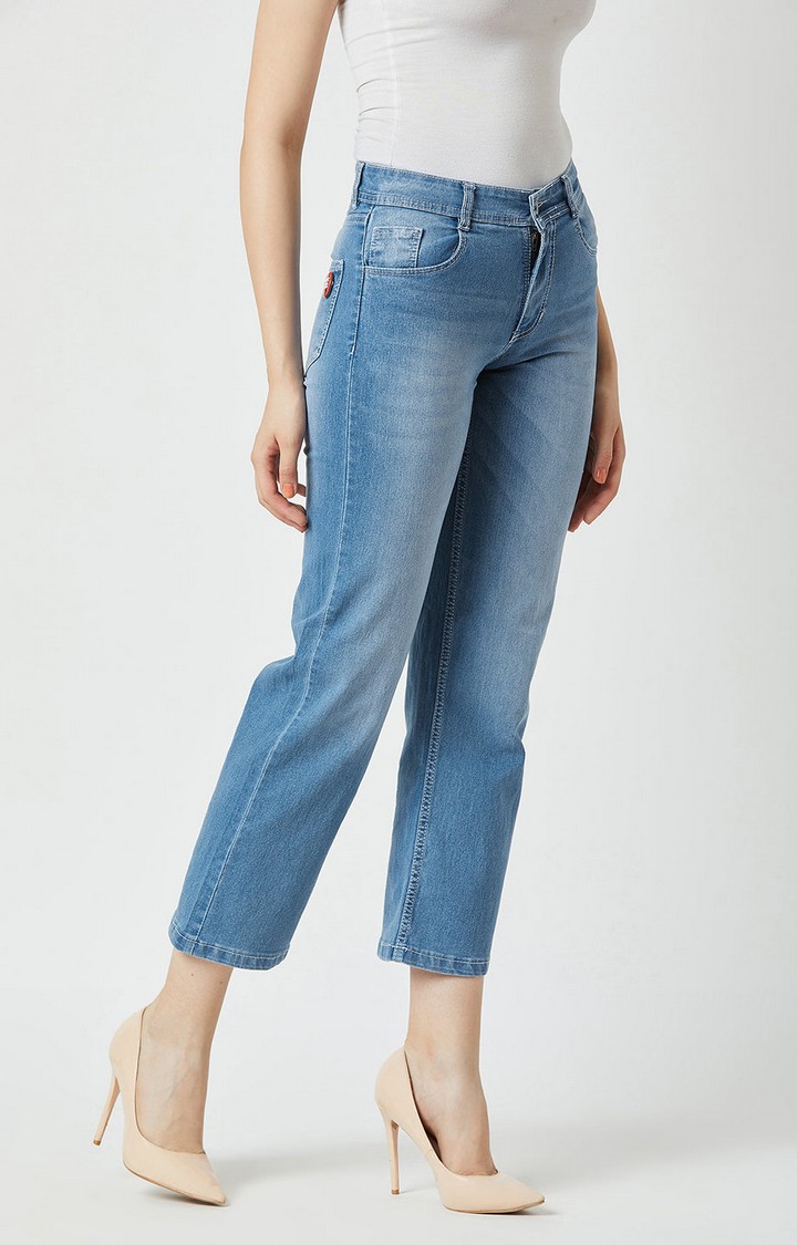 Women's Blue Solid Straight Jeans