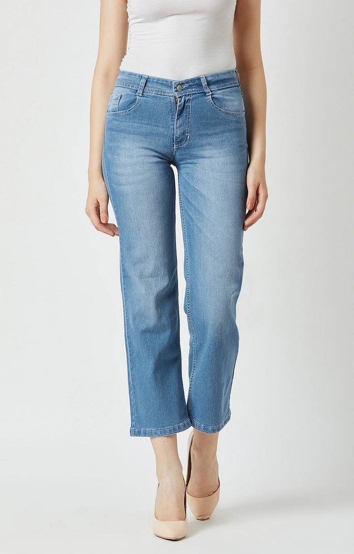 Women's Blue Solid Straight Jeans