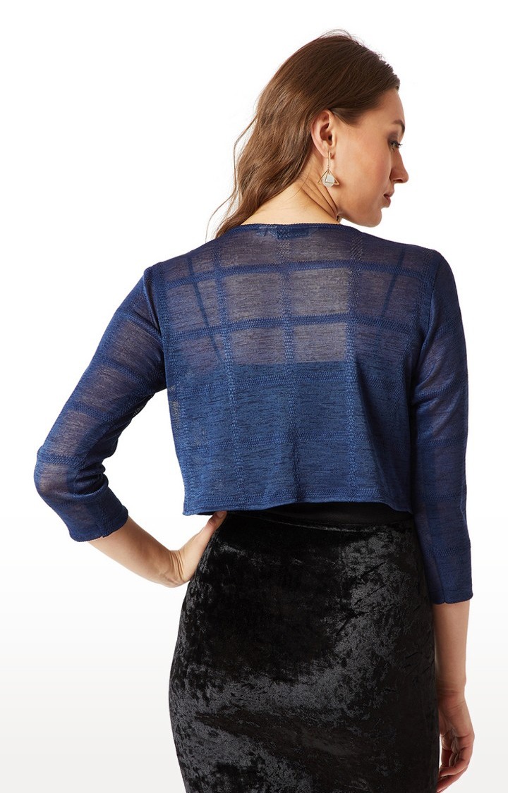 Women's Blue Polyester SolidCasualwear Shrugs