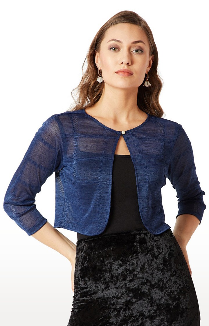 MISS CHASE | Women's Blue Polyester SolidCasualwear Shrugs