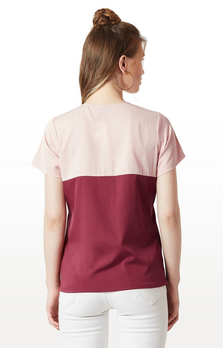 Women's Pink Crepe ColourblockCasualwear Regular T-Shirts