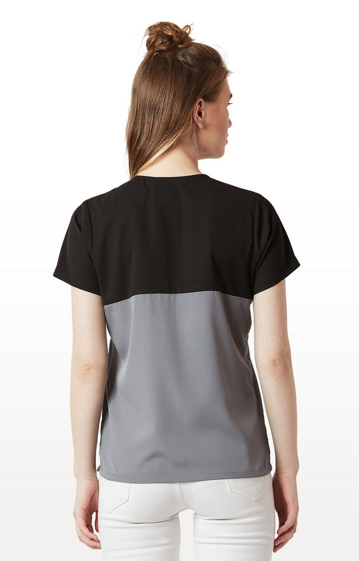 Women's Black Crepe ColourblockCasualwear Regular T-Shirts