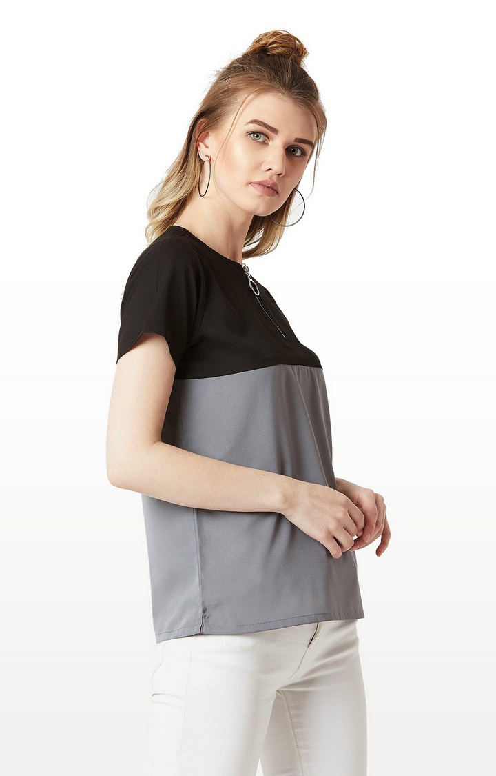 Women's Black Crepe ColourblockCasualwear Regular T-Shirts