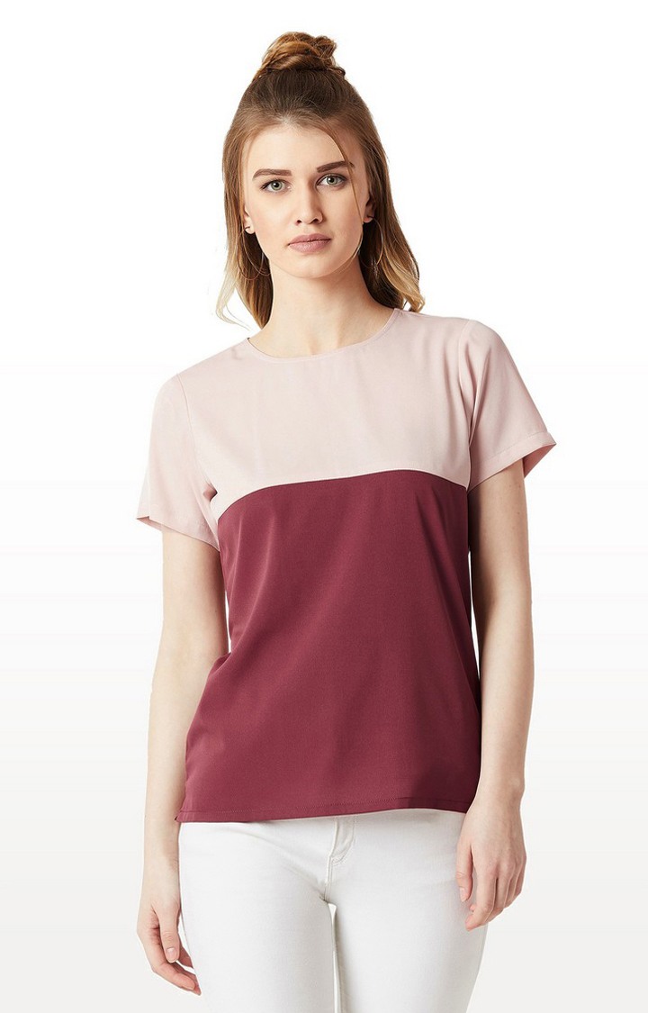 MISS CHASE | Women's Pink Crepe ColourblockCasualwear Tops