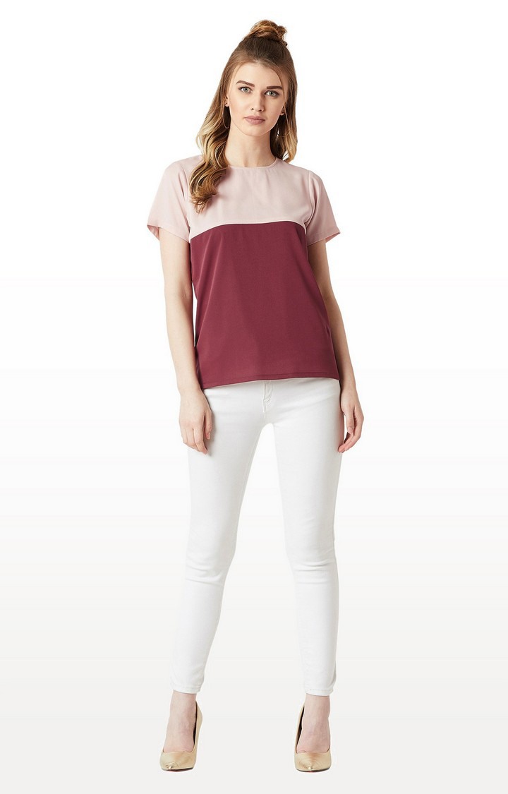 Women's Pink Crepe ColourblockCasualwear Tops