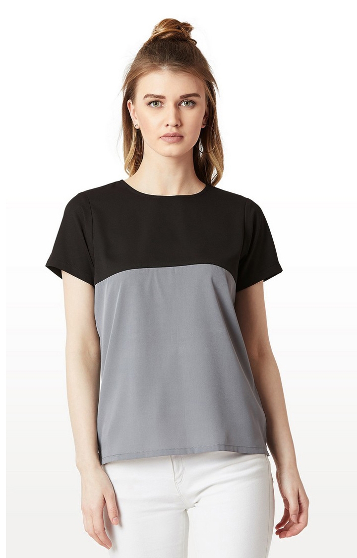 MISS CHASE | Women's Black Colourblock Regular T-Shirts