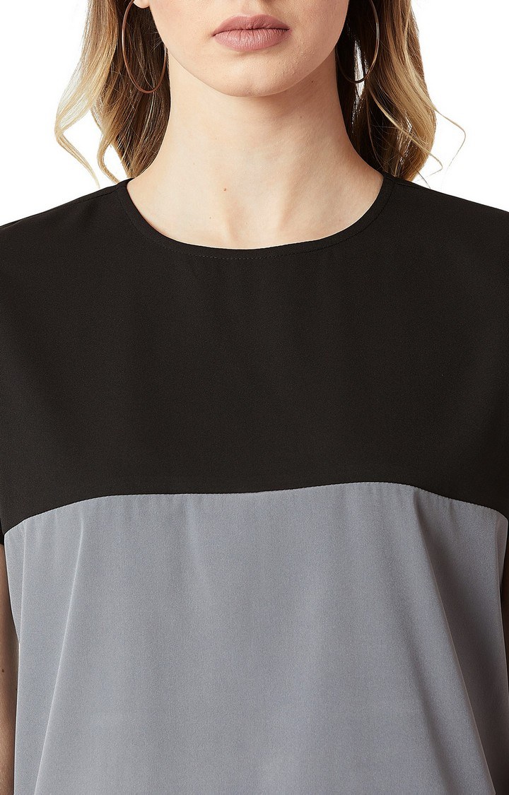 Women's Black Crepe ColourblockCasualwear Regular T-Shirts