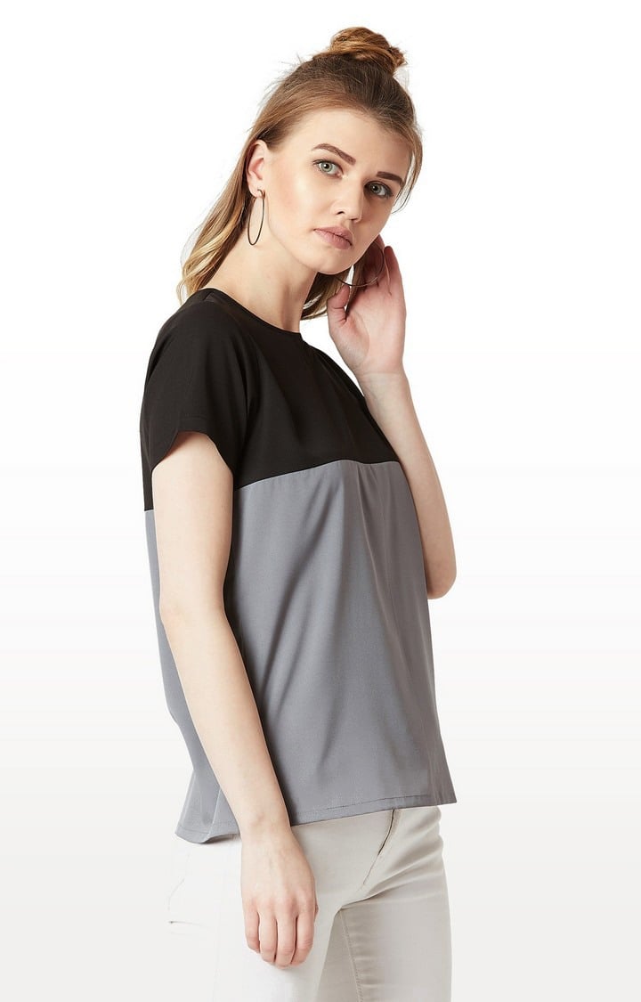 Women's Black Crepe ColourblockCasualwear Regular T-Shirts