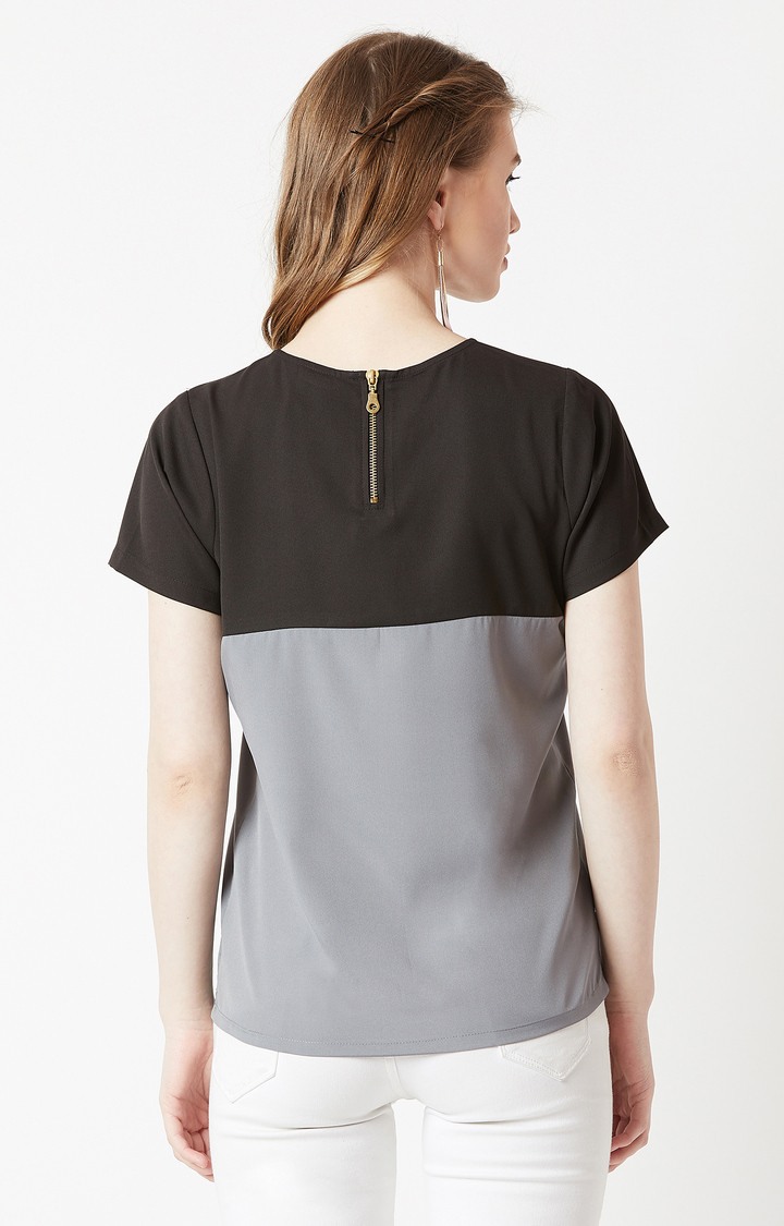 Women's Black Crepe ColourblockCasualwear Regular T-Shirts