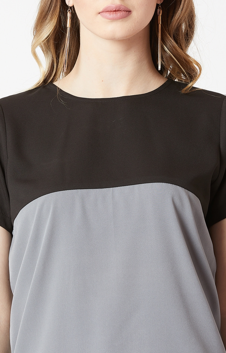 Women's Black Crepe ColourblockCasualwear Regular T-Shirts