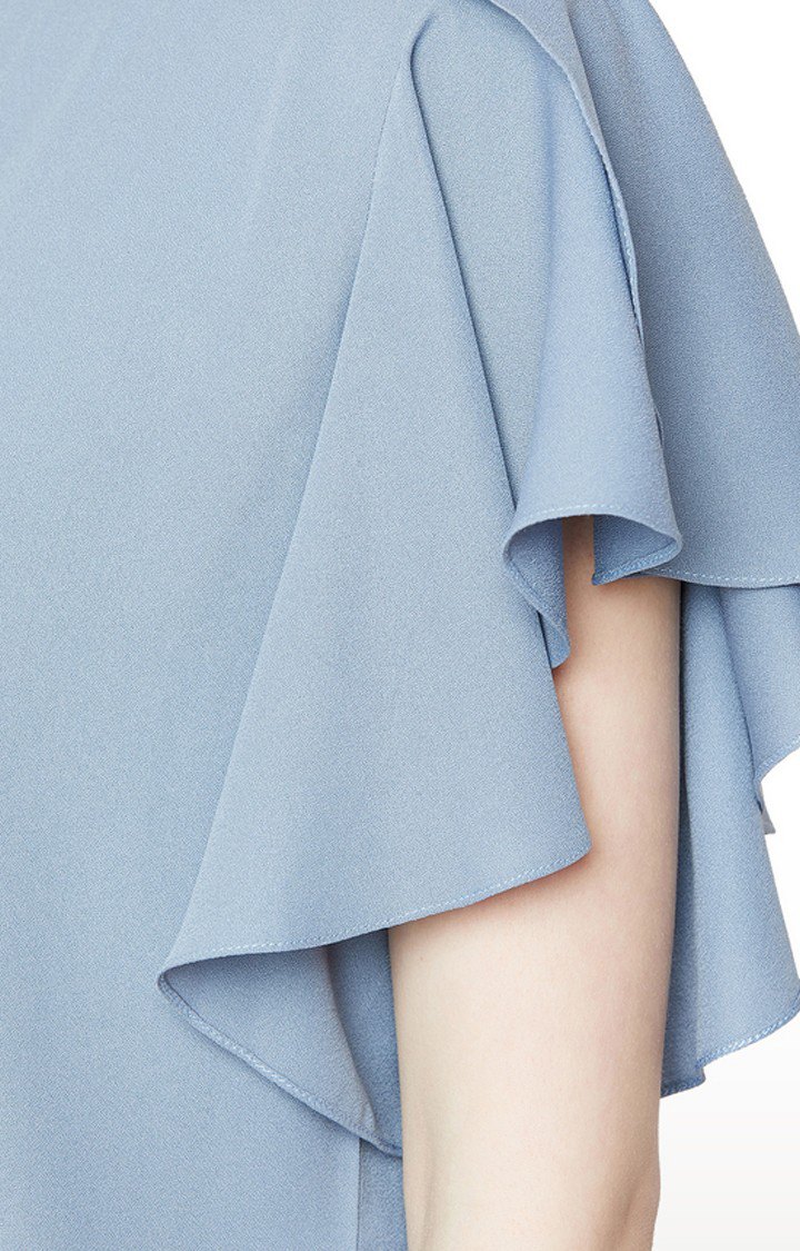 Women's Blue Crepe SolidCasualwear Tops