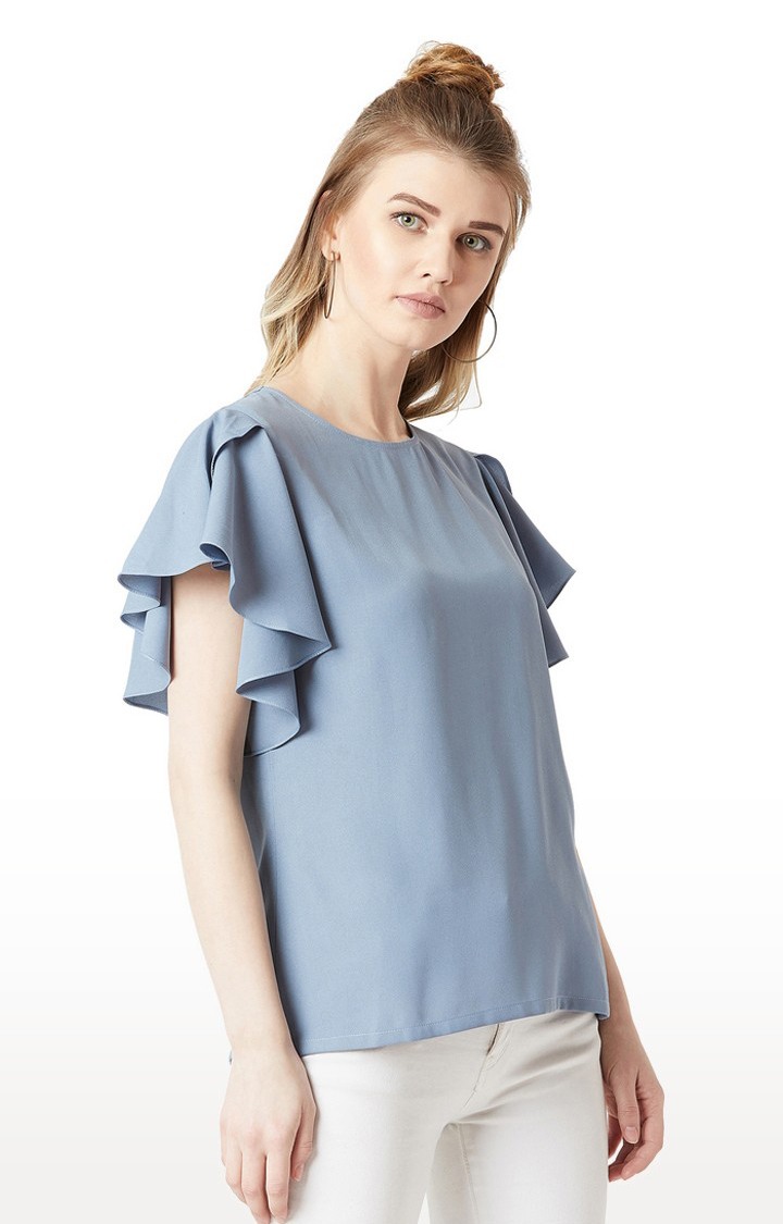 Women's Blue Crepe SolidCasualwear Tops