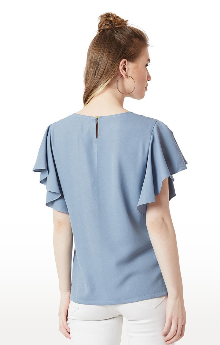Women's Blue Crepe SolidCasualwear Tops