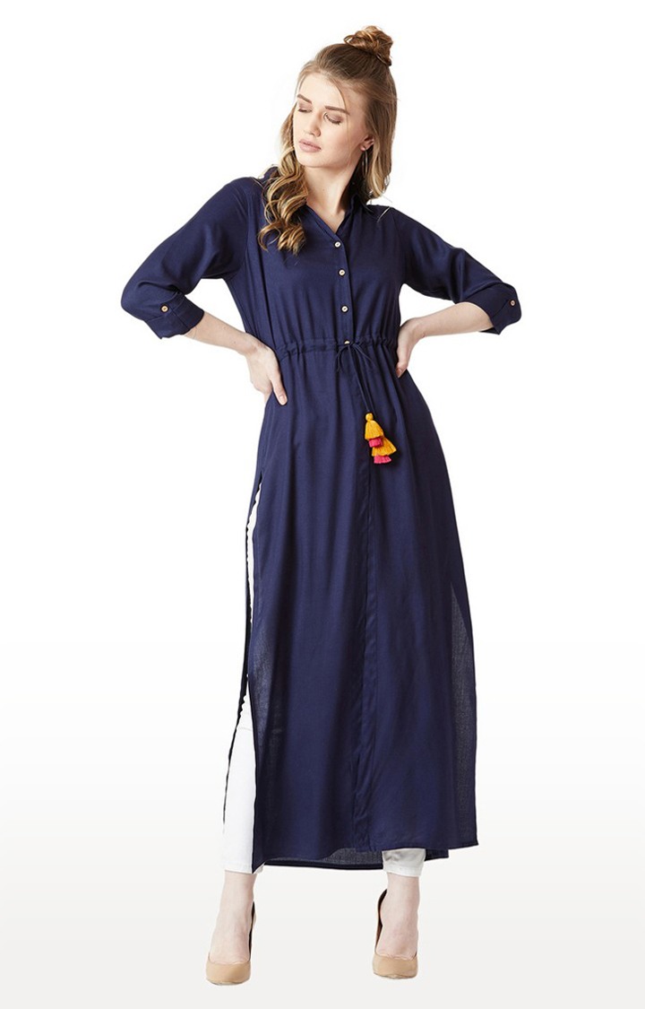 MISS CHASE | Women's Blue Rayon SolidCasualwear Tunics