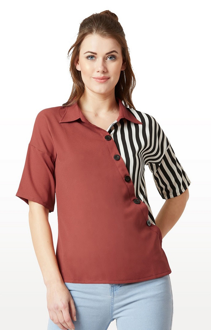 MISS CHASE | Women's Red Solid Regular T-Shirts 0