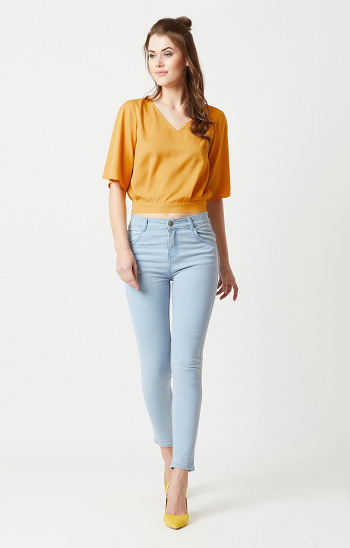 Women's Yellow Crepe SolidCasualwear Crop Top